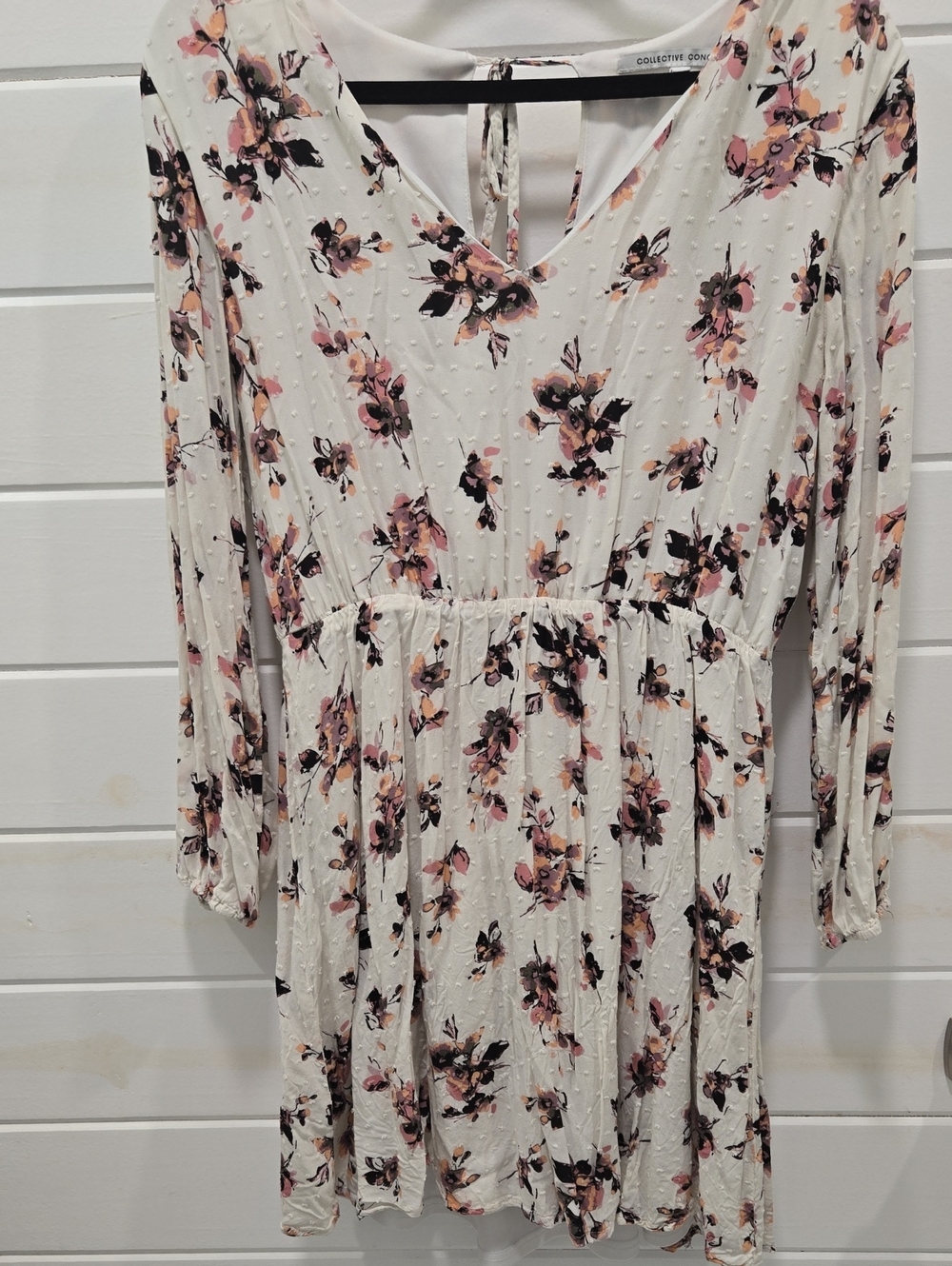 Collective Concepts Ivory Floral V-Neck Dress with Pink & Orange Flowers
